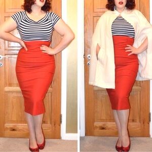 Tatyana Orange & Black PinUp Girl Pencil Skirt